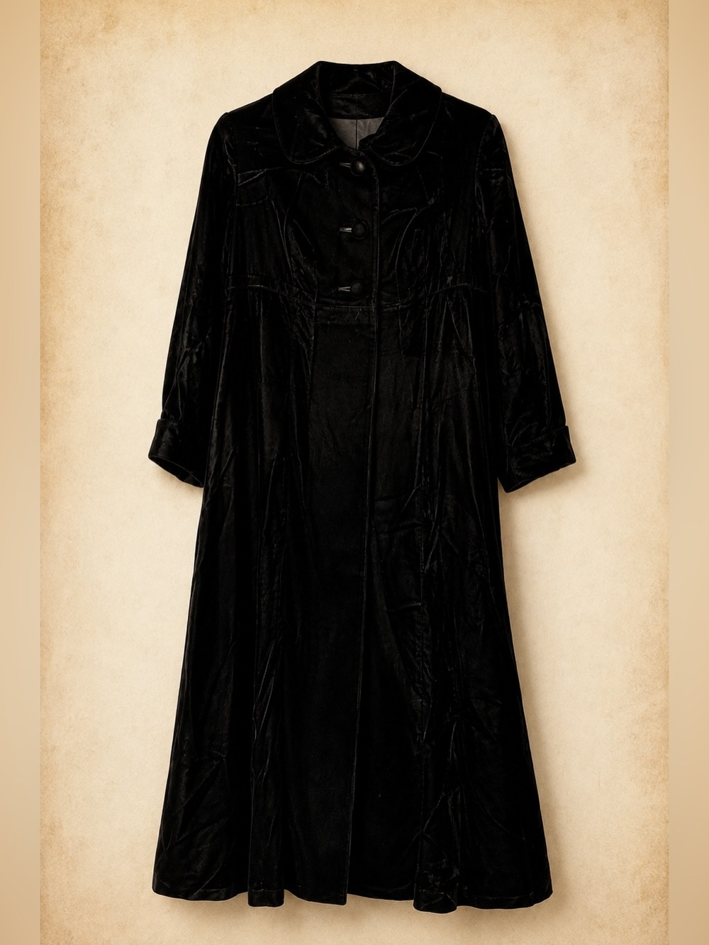 Vintage Union Made USA Black Velvet Opera Coat Maxi Evening Coat ILGWU Pockets